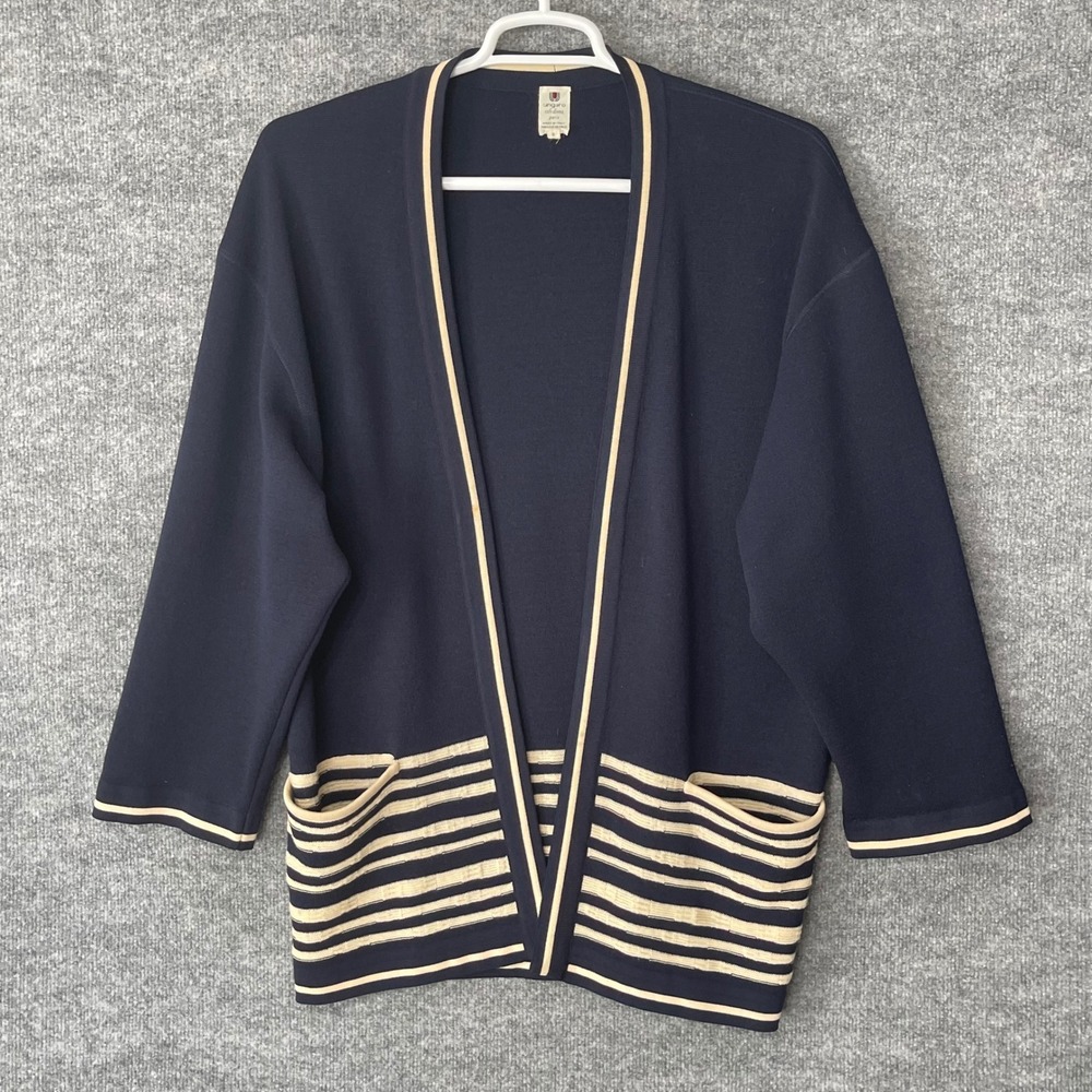 Vintage Ungaro Solo‎ Donna Paris Blue Striped Wool Cardigan Made Italy Womens R